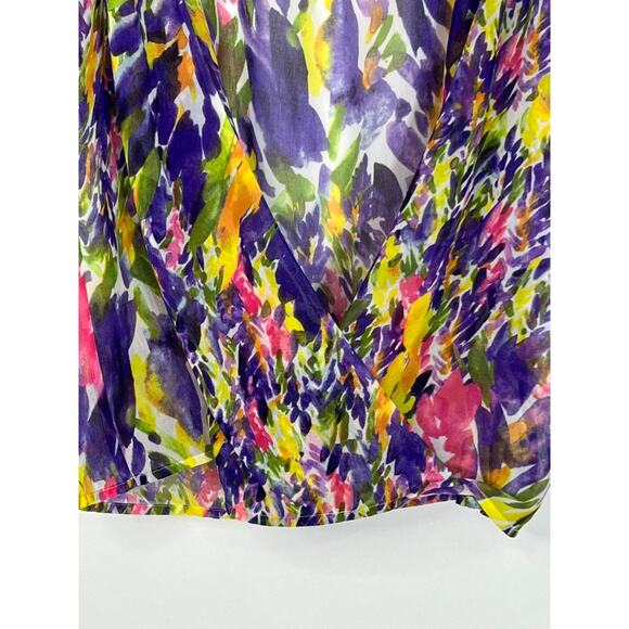 Cabi Purple Pink Yellow Abstract Sleeveless Semi Sheer Wrap Tank Blouse Size XS - Picture 3 of 8
